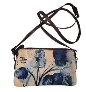Vida Mini Crossbody Bag Blue Floral Watercolor Eunice Miller Leather Cotton